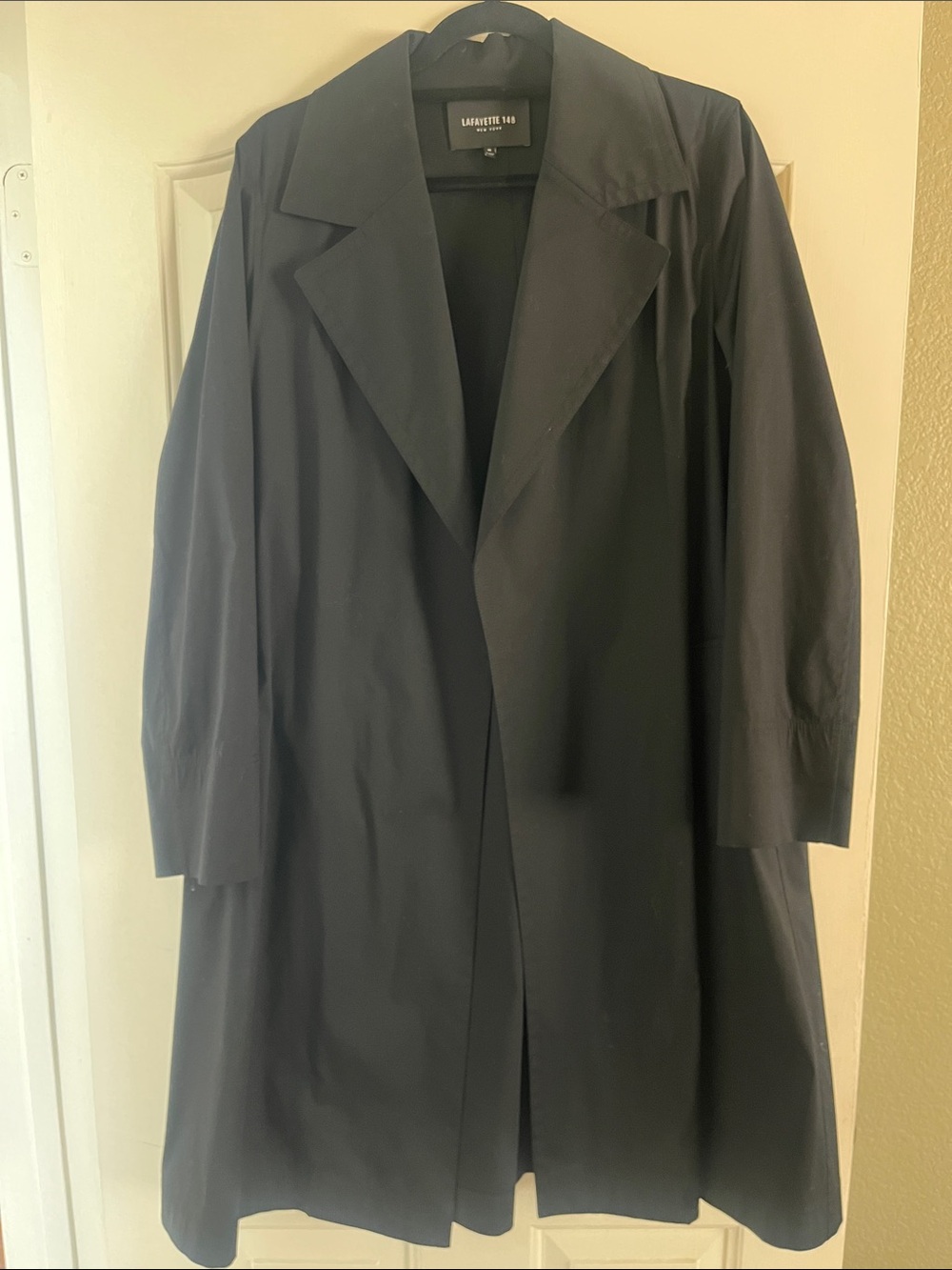 Lafayette 148 New York Black Midi to Long Trench Coat with Tailored Lapel